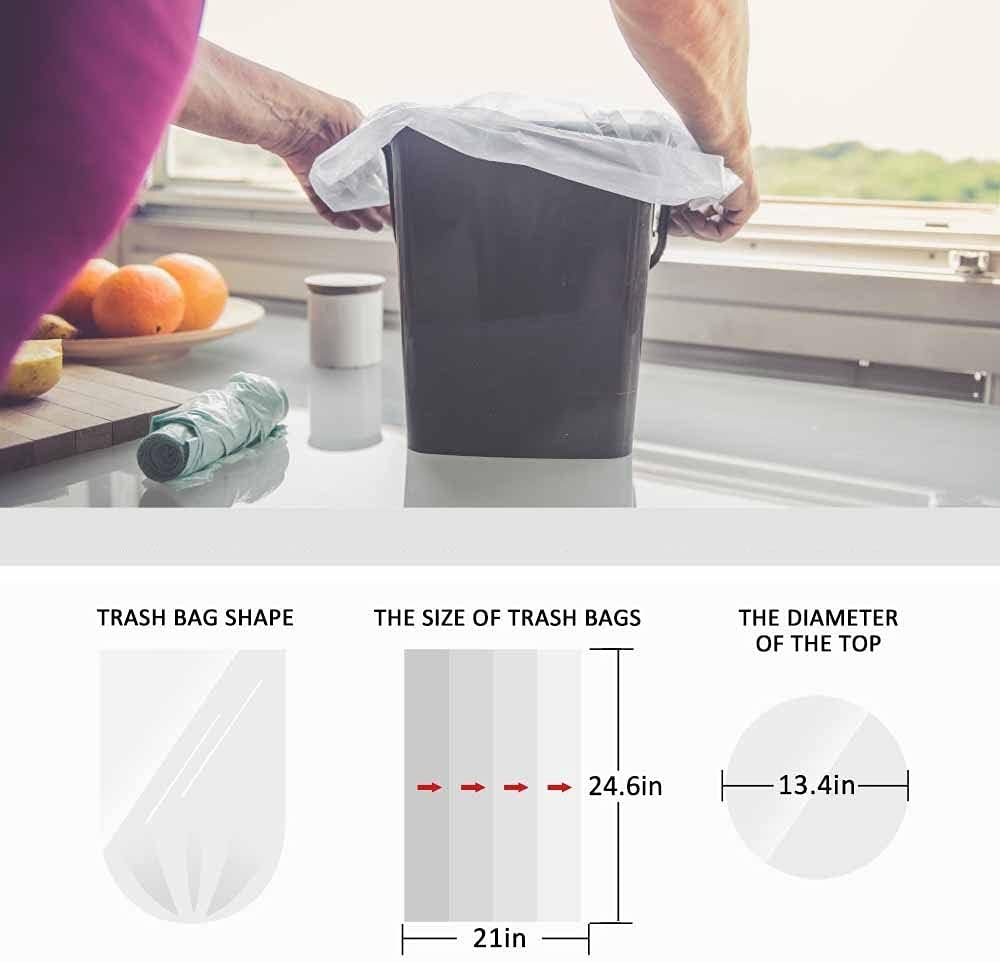 6 Gallon 330 Counts Strong Trash Bags Garbage Bags by Teivio, Bathroom Trash Can Bin Liners, Small Plastic Bags for home office kitchen, Clear