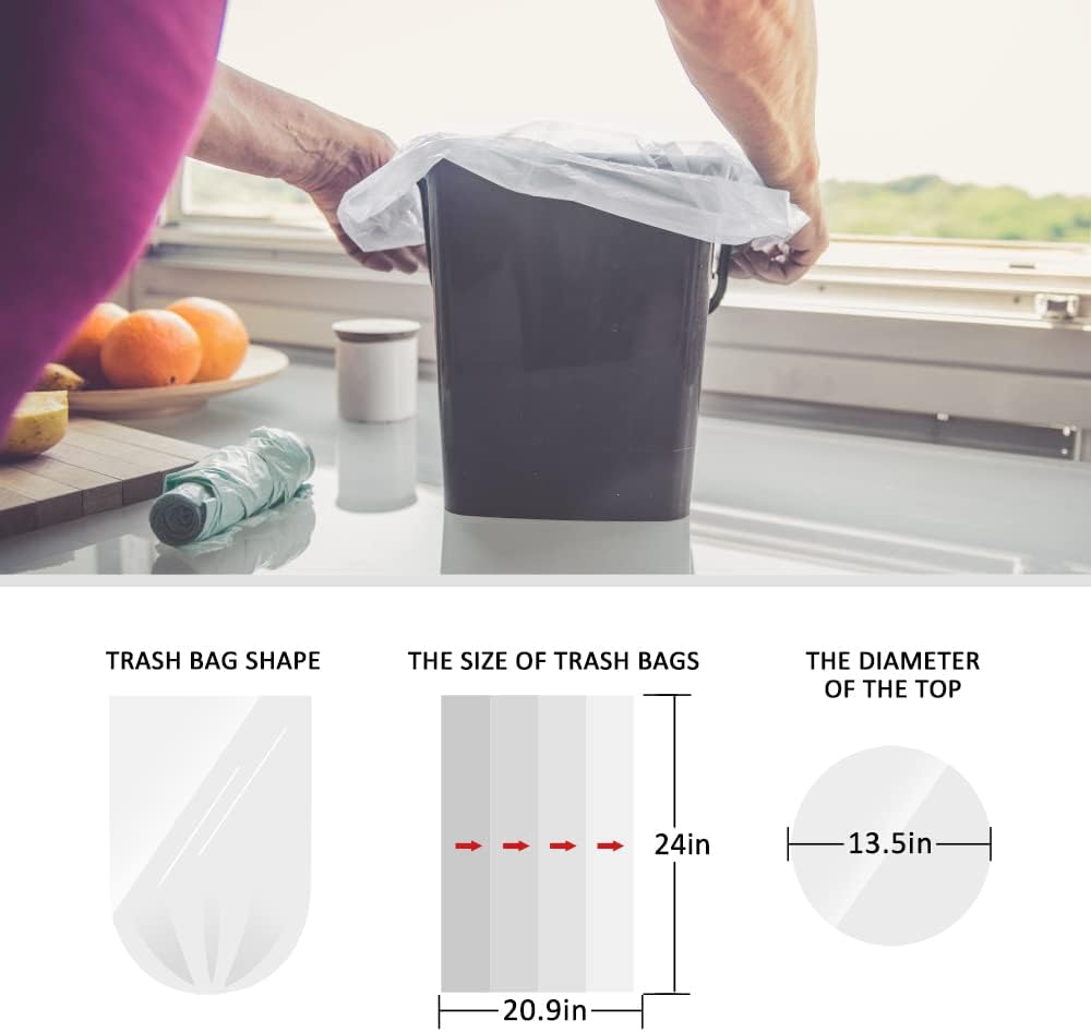 5 Gallon 330 Counts Strong Trash Bags Garbage Bags by Teivio, Bathroom Trash Can Bin Liners, Small Plastic Bags for home office kitchen, Clear