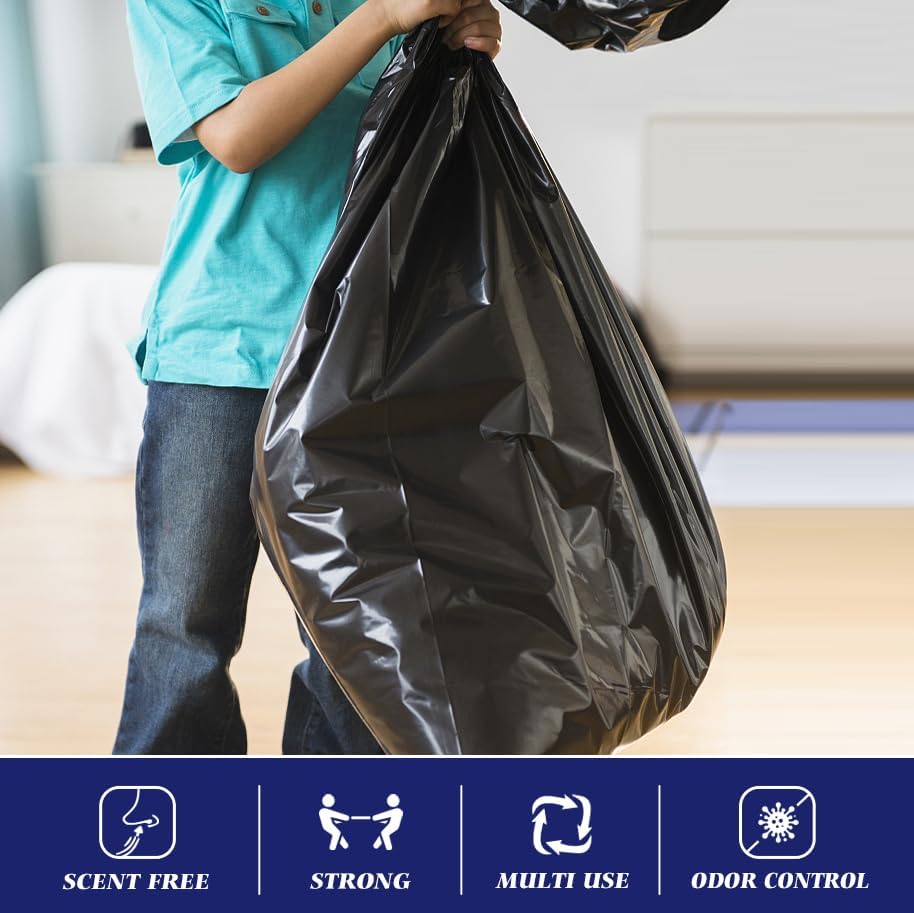 Teivio 30-33 Gallon Black Trash Bags | 100 Bags w/Ties 30,31,32,33Gal | Extra Large Multipurpose | Kitchen Office Garbage Bags | Lawn And Leaf Bags | Outdoor Yard Waste Bag | Workshops Trash Bin Liner