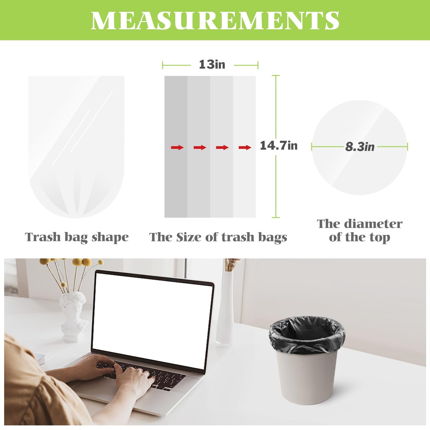 0.5 Gallon Mini Strong Trash Bags Garbage Bags, Tiny Bathroom Trash Can Liners by Teivio, Small Plastic Bags for Desktop Trash Bin/Dog/Poop Car, Fit 2 Liters or Less Can (220 Counts, Black)