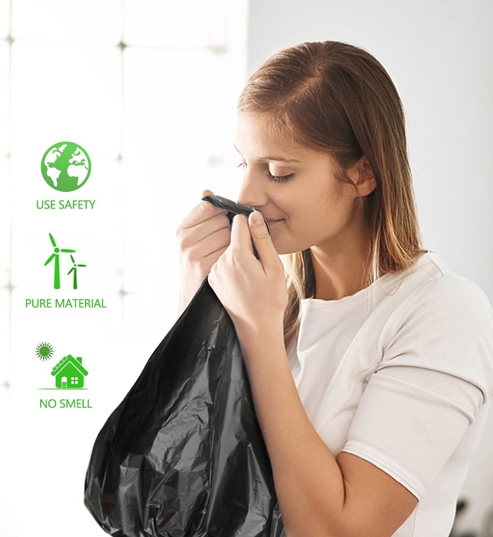 4 Gallon 330 Counts Strong Trash Bags Garbage Bags by Teivio, Bathroom Trash Can Bin Liners, Small Plastic Bags for home office kitchen, Black
