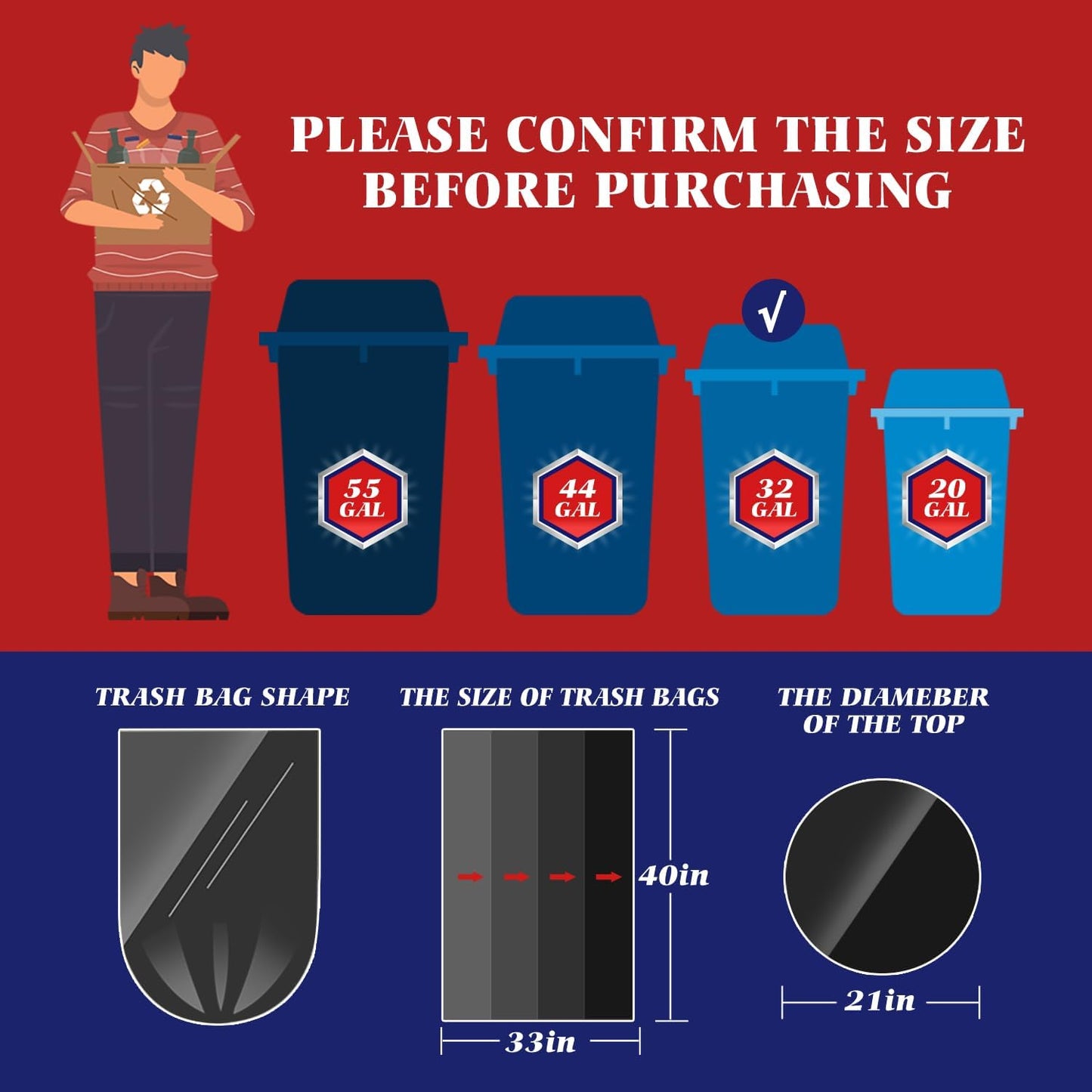 Teivio 30-33 Gallon Black Trash Bags | 100 Bags w/Ties 30,31,32,33Gal | Extra Large Multipurpose | Kitchen Office Garbage Bags | Lawn And Leaf Bags | Outdoor Yard Waste Bag | Workshops Trash Bin Liner