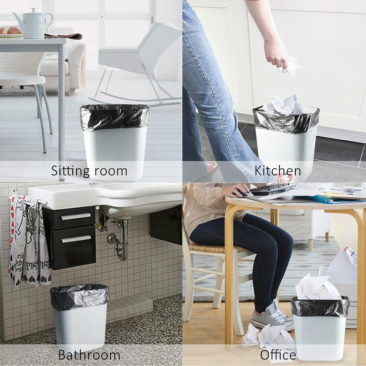 4 Gallon 330 Counts Strong Trash Bags Garbage Bags by Teivio, Bathroom Trash Can Bin Liners, Small Plastic Bags for home office kitchen, Black