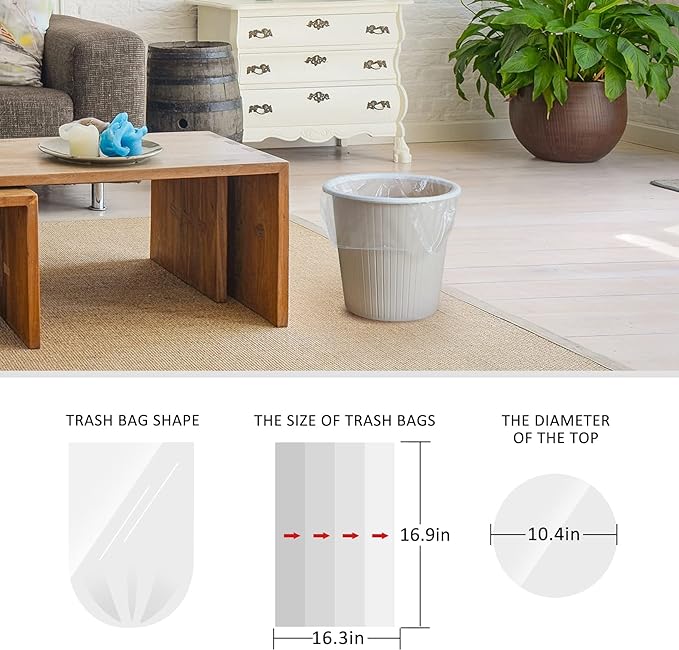 1.5 Gallon 100 Counts Strong Trash Bags Garbage Bags, Bathroom Trash Can Bin Liners, Small Plastic Bags for home office kitchen, fit 5-6 Liter, 0.8-1.6 and 1-1.5 Gal, Clear