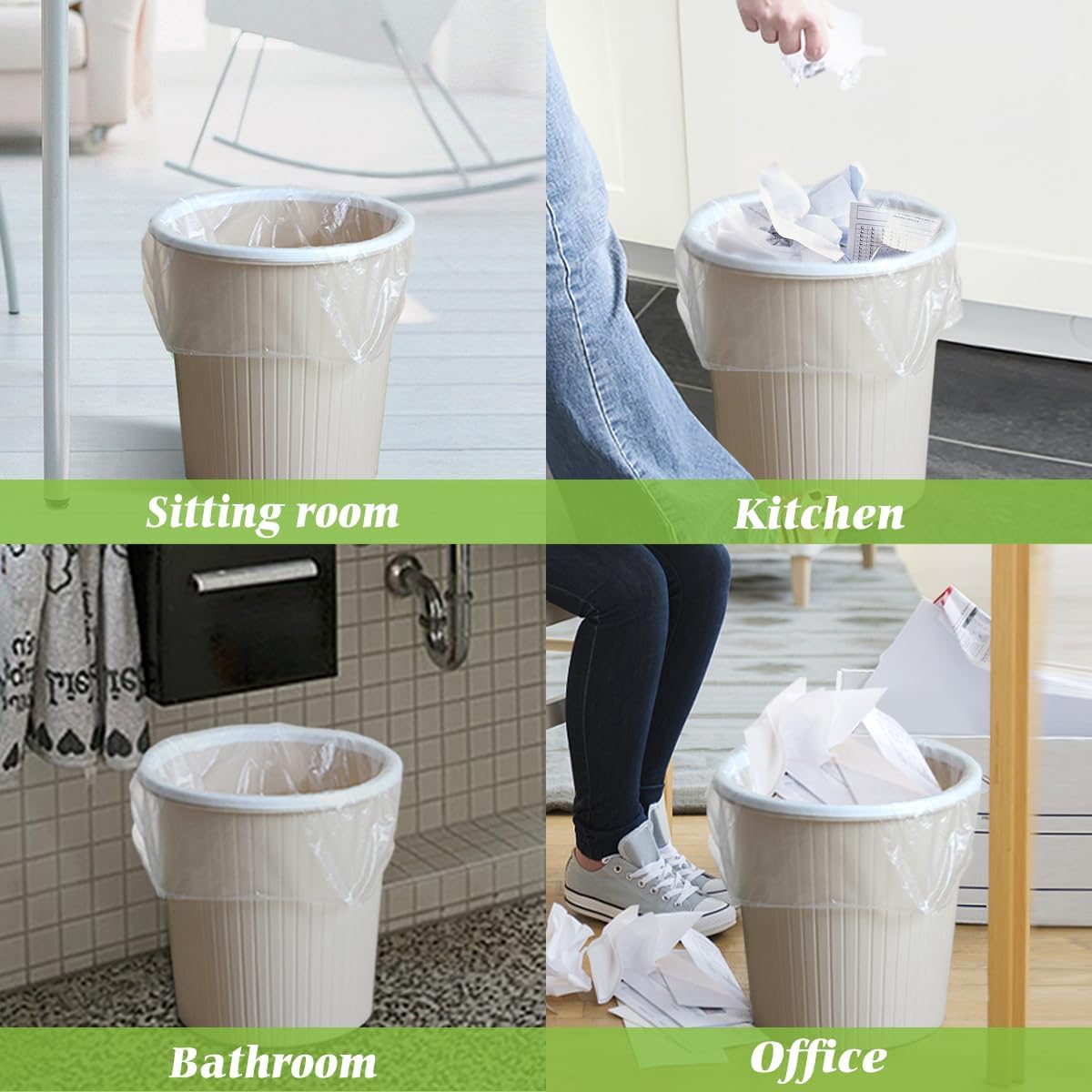 2 Gallon 220 Counts Strong Trash Bags Garbage Bags by Teivio, Bathroom Trash Can Bin Liners, Small Plastic Bags for home office kitchen, Clear
