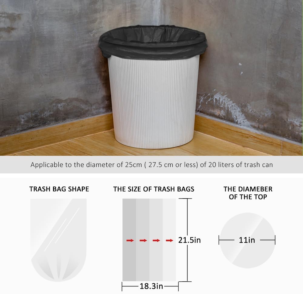 4 Gallon 330 Counts Strong Trash Bags Garbage Bags by Teivio, Bathroom Trash Can Bin Liners, Small Plastic Bags for home office kitchen, Black