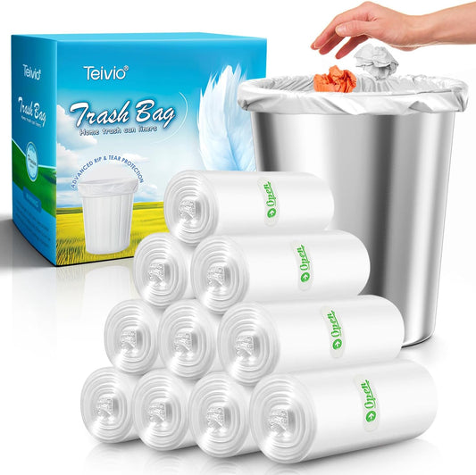 3 Gallon 260 Counts Strong Trash Bags Garbage Bags by Teivio, Bathroom Trash Can Bin Liners, Small Plastic Bags for home office kitchen, Clear