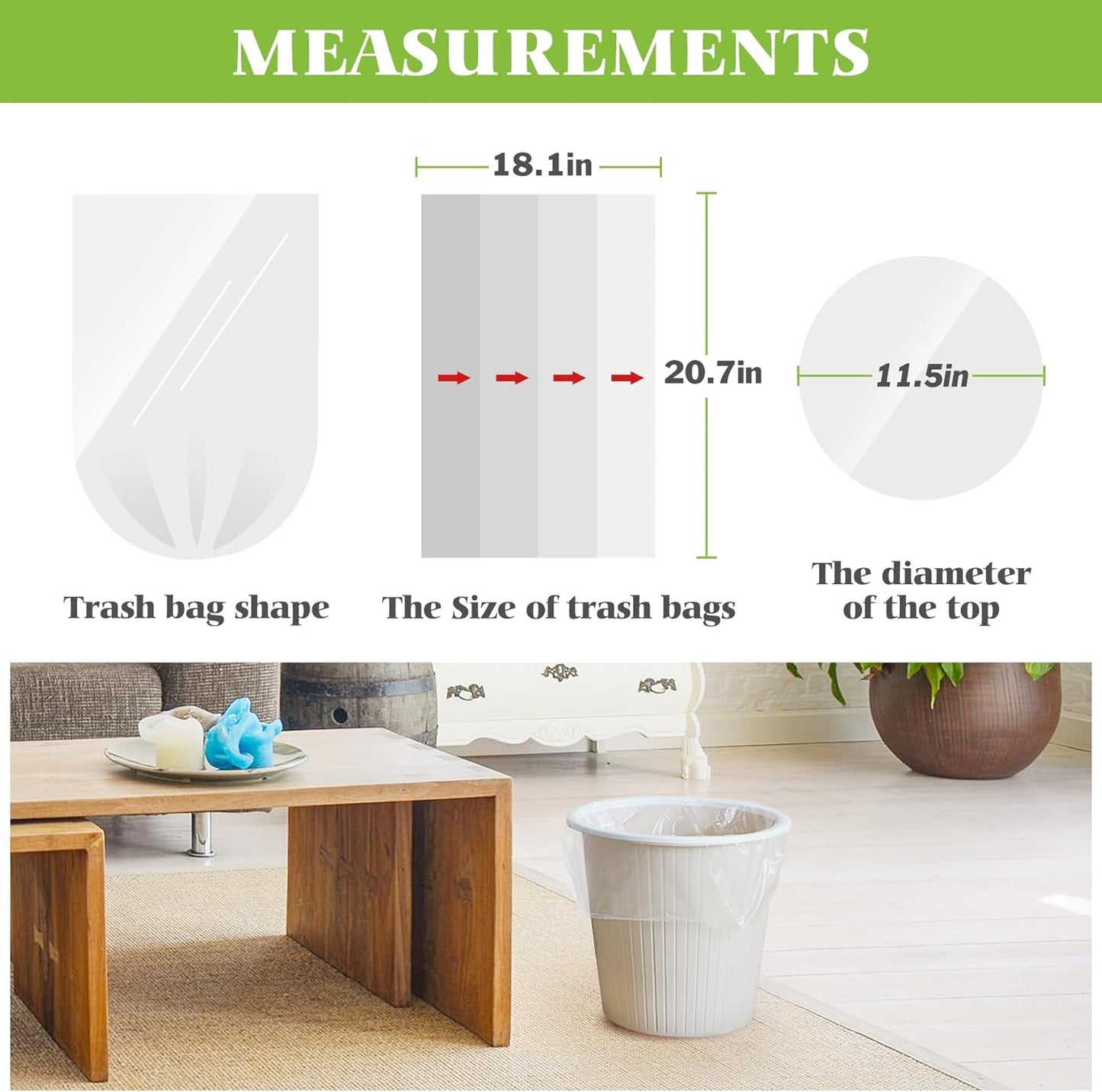 3 Gallon 80 Counts Strong Trash Bags Garbage Bags by Teivio, Bathroom Trash Can Bin Liners, Small Plastic Bags for home office kitchen, Clear