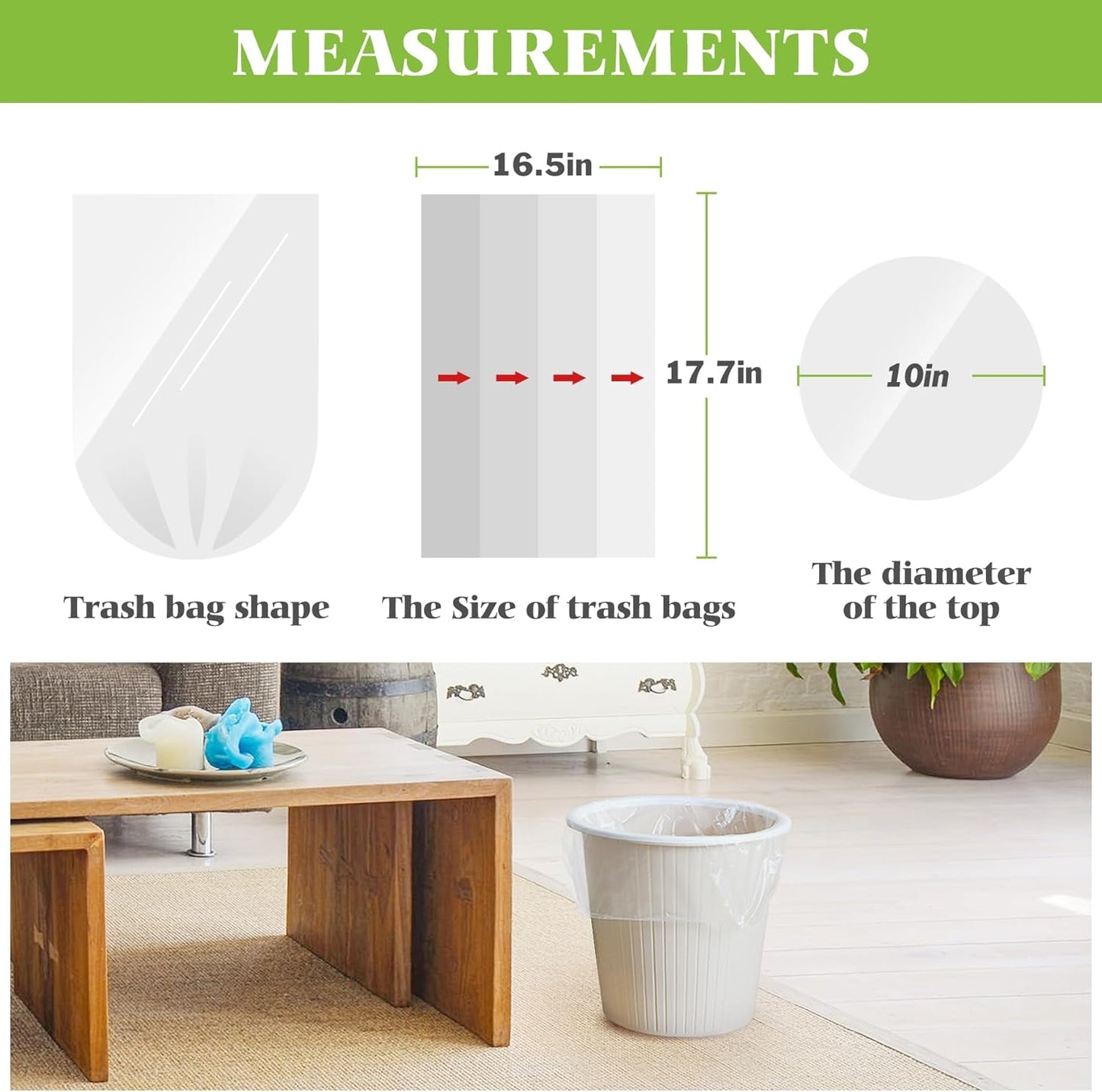 2 Gallon 330 Counts Strong Trash Bags Garbage Bags by Teivio, Bathroom Trash Can Bin Liners, Small Plastic Bags for home office kitchen, Clear